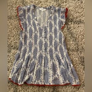 THML Navy and White Textured Blouse  with Orange trim Size Medium